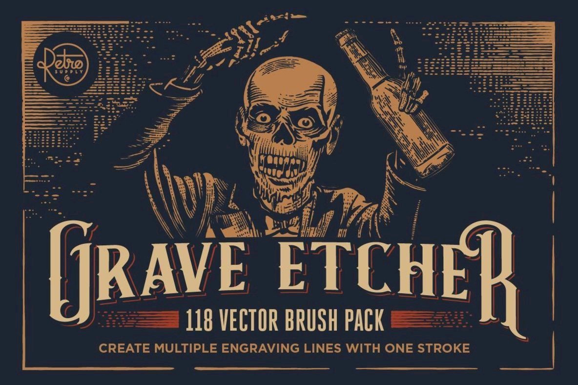 Create Easy Vintage Illustration Effects With Grave Etcher Vector Engraving Brushes - 1