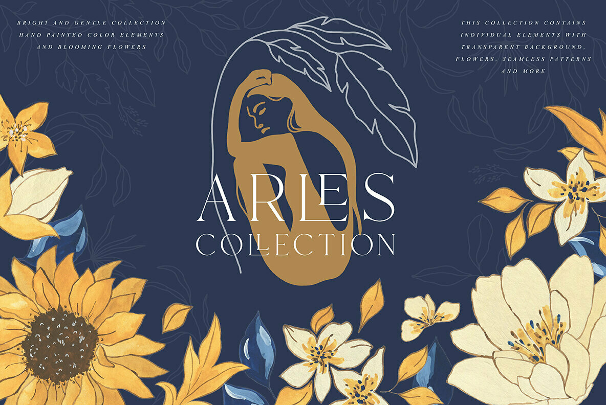 Arles Collection: A Lush Bouquet of Hand Painted Floral Design Assets