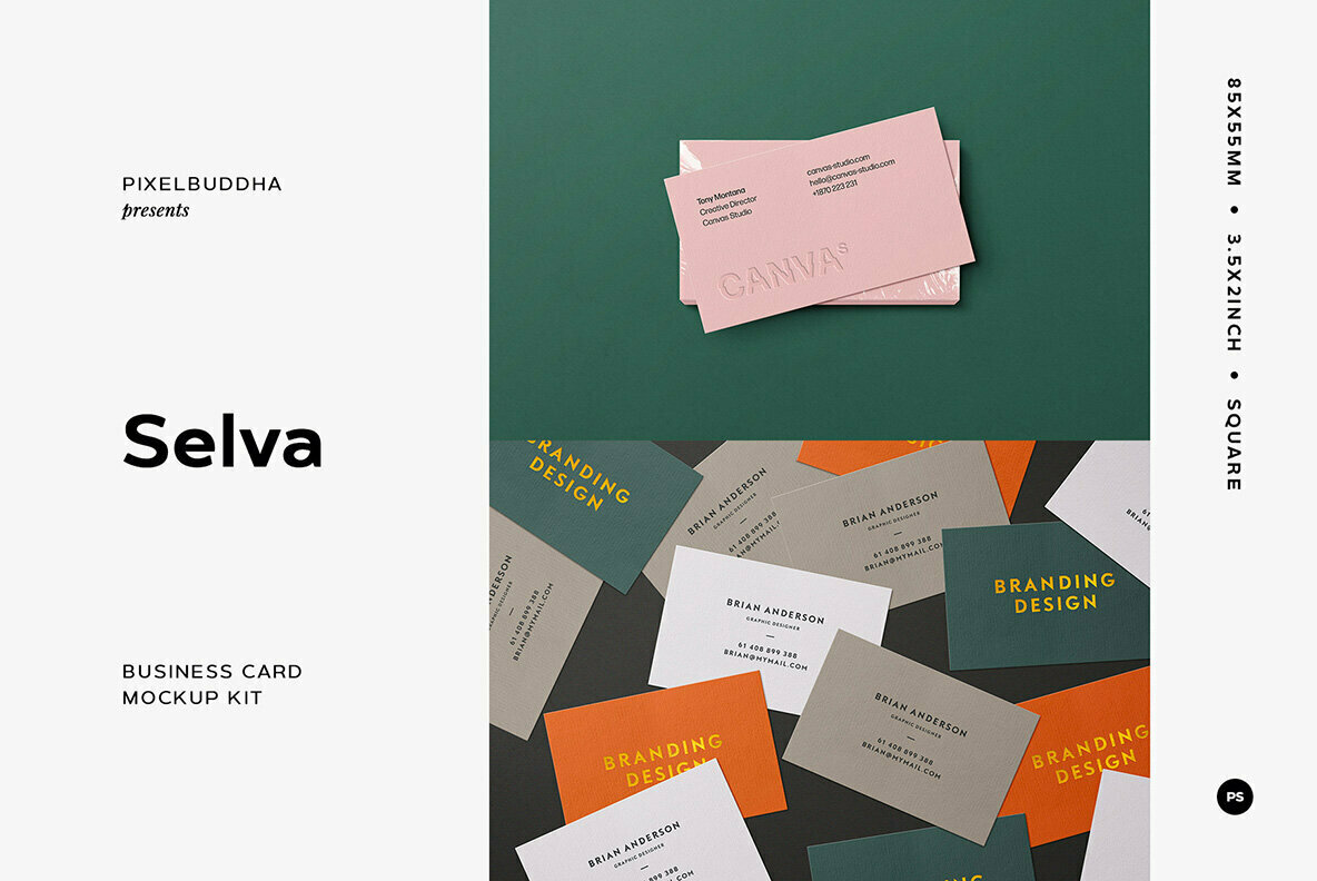 Selva Business Card Mockup Kit, New From Pixelbuddha